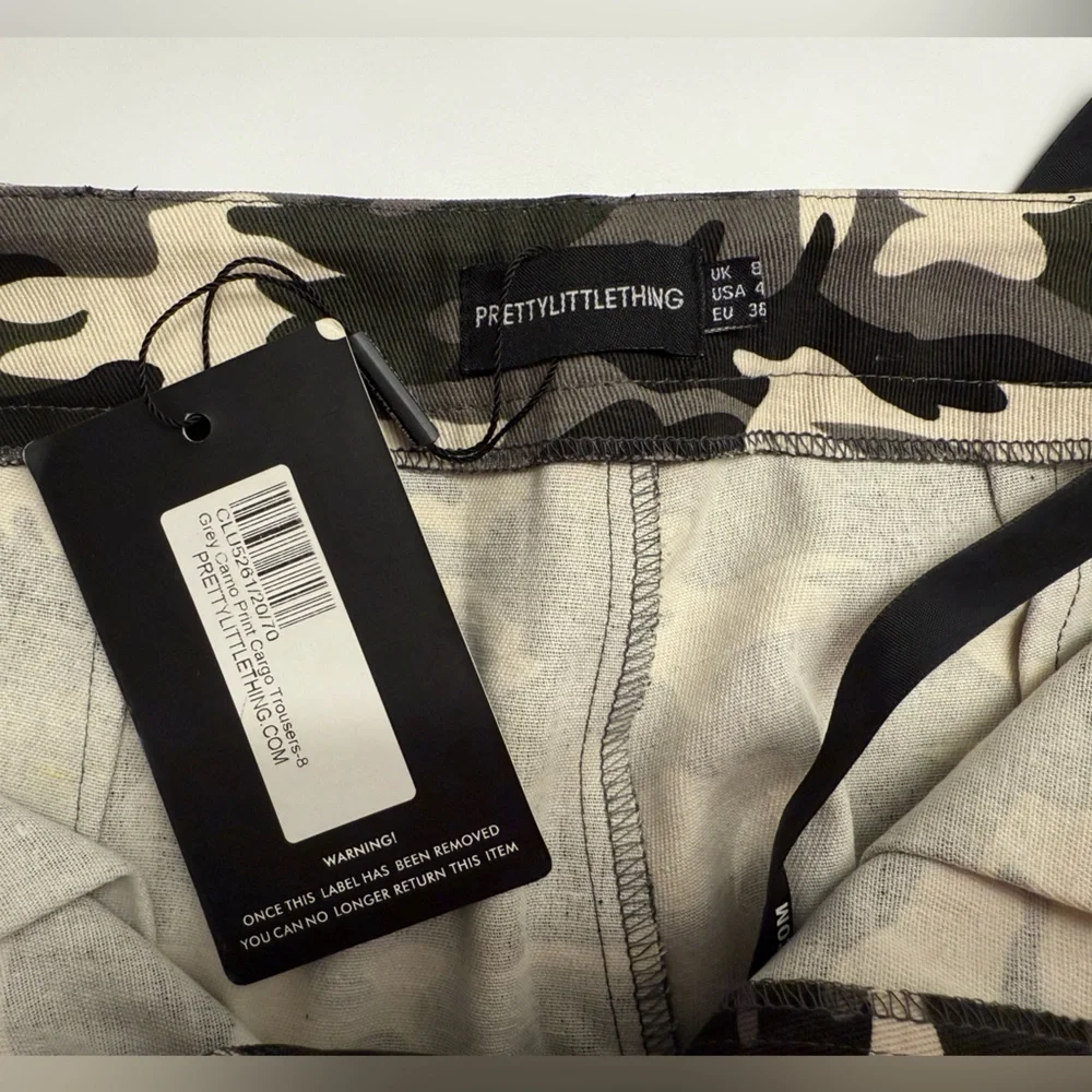 New PrettyLittleThing Grey Camo Cargo Pants Size 4